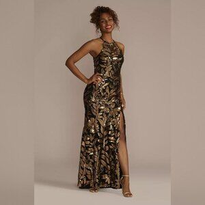 Floral Sequined Halter Sheath Dress